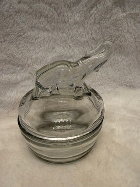Vintage Jeannette Glass Company Crystal Elephant Powder Jar.